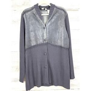 J. Jill Womens M Tall Gray Suede Knit Wool Boho Button Up Sweater Jacket NWT